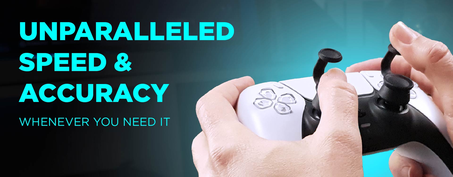 "Unparalleled Speed & Accuracy Whenever You Need It" - Thumb Soldiers Step Up Pro Thumbstick Gaming Accessories - shown on PS5 controller