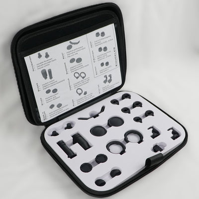 Black and white tool kit with instructions on a light gray background