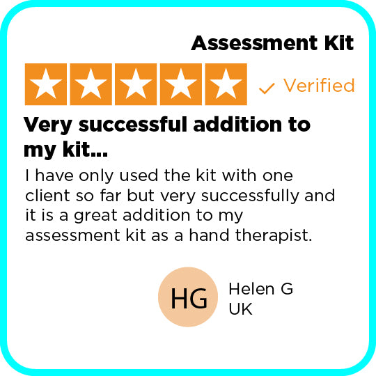 Product review for an assessment kit with a positive rating in text from a user named Helen G, UK.