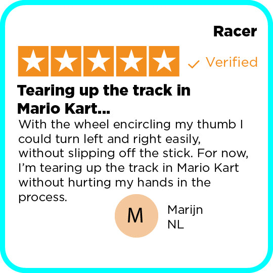 Product review with star rating and text on a white background