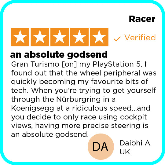 Product review with star rating and text on a white background