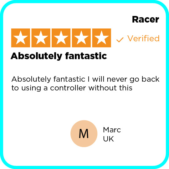 Product review with five stars, text 'Absolutely fantastic' and verified badge on a white background.