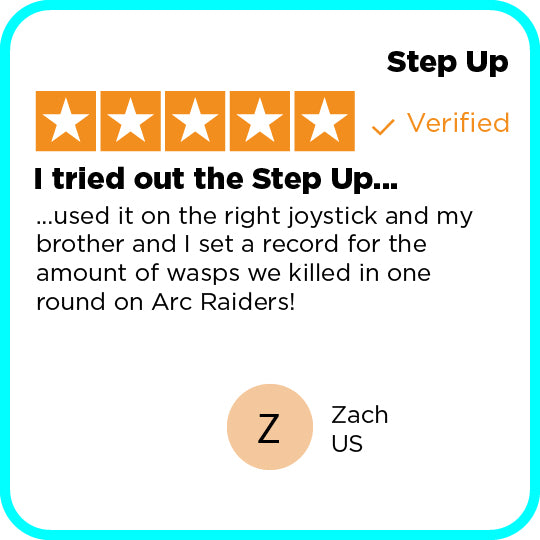 Product review "I tried out the Step Up..." with five-star rating and user comment on a white background