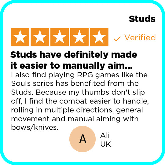 Product review for 'Studs' with five-star rating and user feedback.
