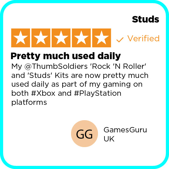 Product review for 'Studs' with star rating and text on a white background