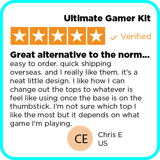 Product review for 'Ultimate Gamer Kit' with star rating and text feedback.