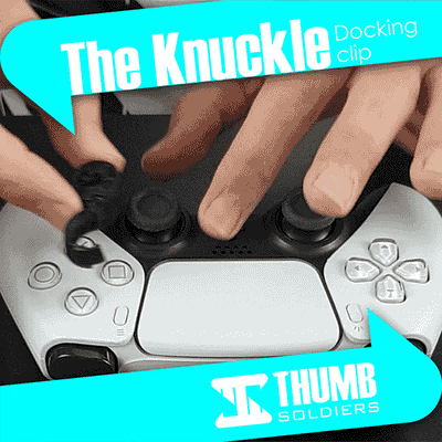 Gif of the Thumb Soldiers 'Knuckle' docking clip being attached to around a gaming controller thumbstick