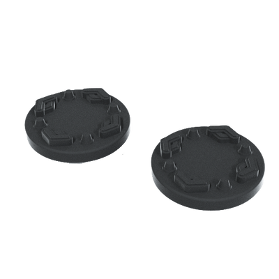 The image shows a set of black precision thumbsticks, also known as Thumb Studs, designed for use with gaming controllers. The thumbsticks have a textured top for improved grip and are displayed on a promotional graphic with text highlighting their features, such as ultimate grip, control, precision, directional accuracy, and comfort.